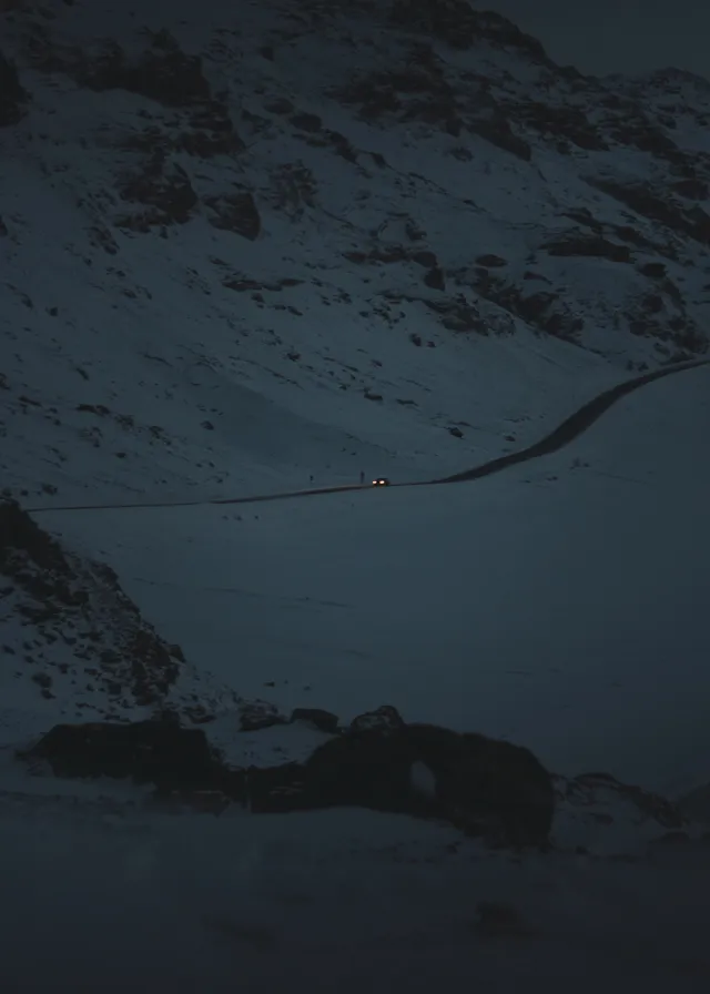 Car driving through the snow in Iceland