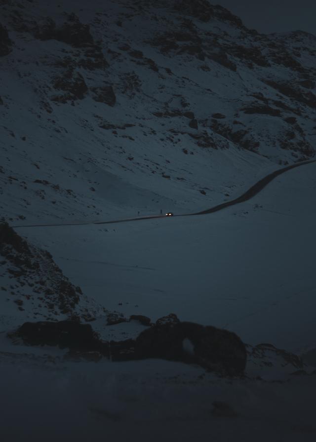 Car driving through the snow in Iceland