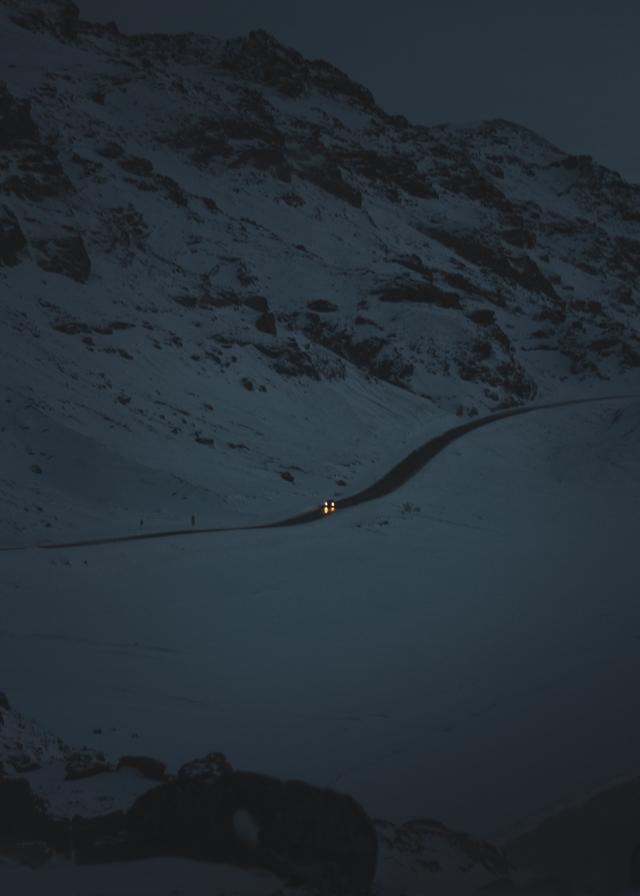 Car driving through the snow in Iceland